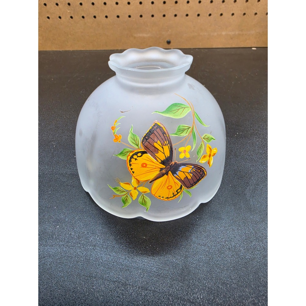 Vintage Frosted Glass Butterfly Fairy Lamp Shade Scalloped Replacement 5 Inch